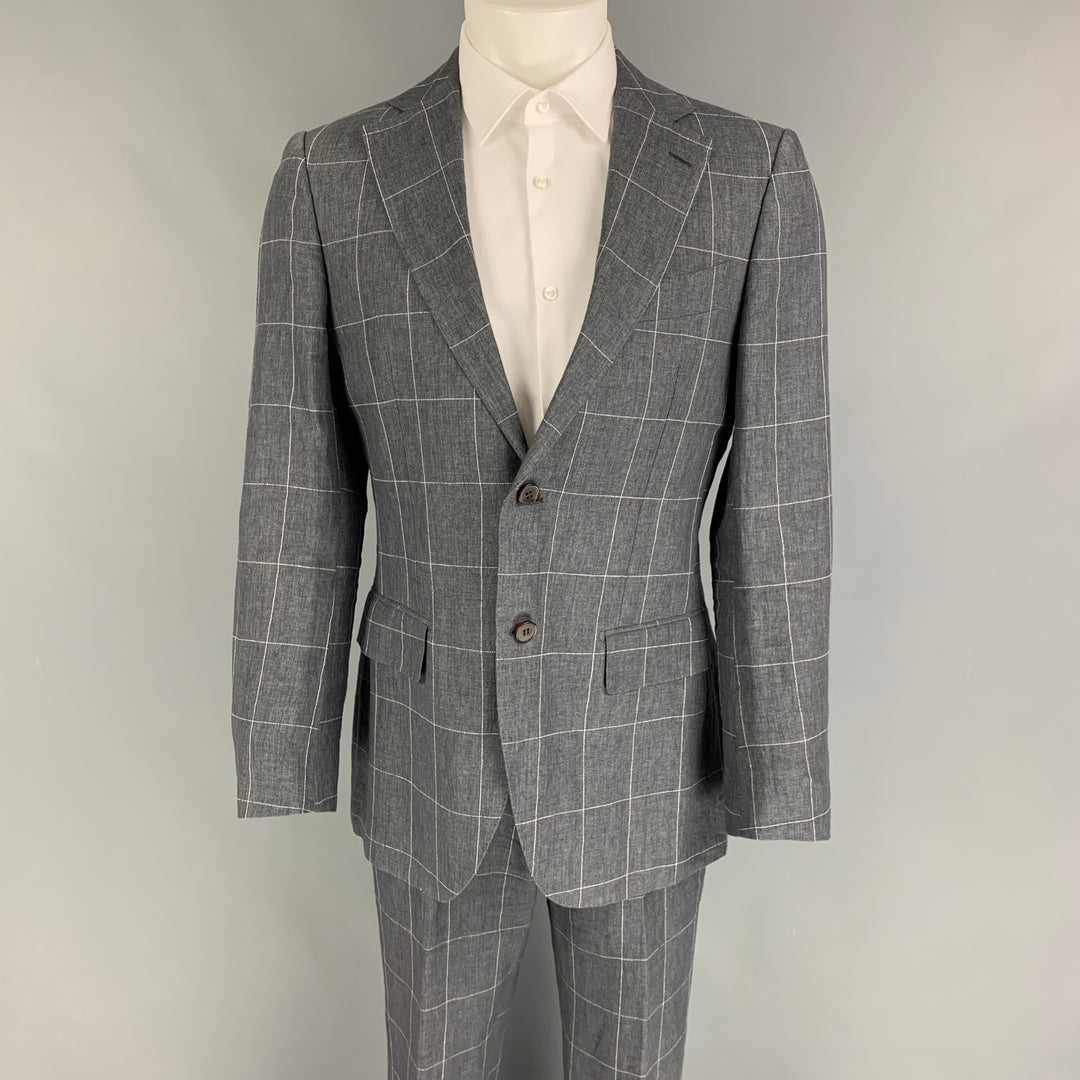 SUIT SUPPLY Size 38 Charcoal White Window Pane Linen Notch Lapel Suit