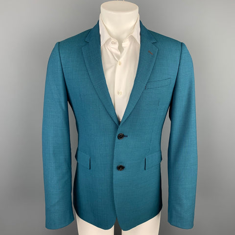 PAUL SMITH Kensington Fit Size 38 Regular Teal Houndstooth Wool Notch Lapel Suit