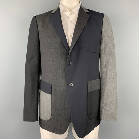 WOOSTER + LARDINI Size 44 Black & Grey Color Block Wool Sport Coat