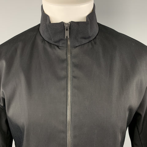 THEORY Size L Black Cotton Blend Twill High Collar Bomber Jacket