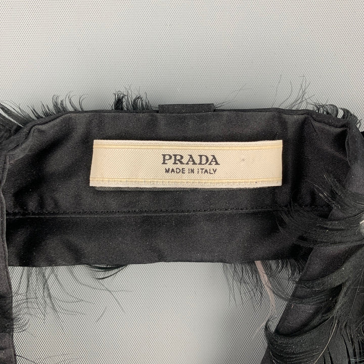 PRADA Black Fabric Feathers Tie Up Collar