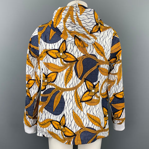 ATELIER BEAUREPAIRE Size L White & Gold Abstract Cotton Hooded Jacket