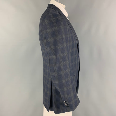ERMENEGILDO ZEGNA Size 42 Regular Navy Olive Plaid Wool Suit