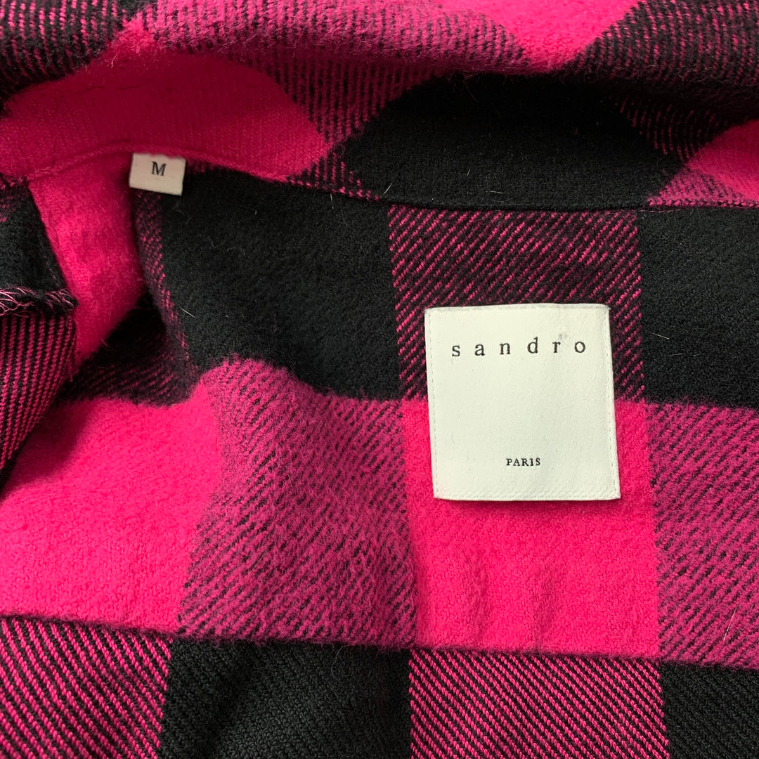 SANDRO Size M Pink & Black Buffalo Plaid Brushed Cotton Long Sleeve Shirt