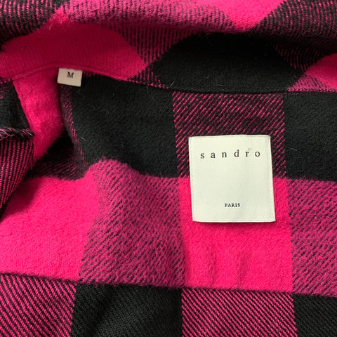 SANDRO Size M Pink & Black Buffalo Plaid Brushed Cotton Long Sleeve Shirt