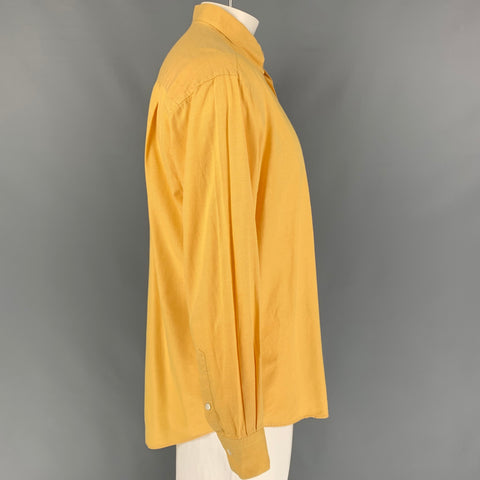 ERMENEGILDO ZEGNA Soft Size L Yellow Nailhead Cotton Button Up Long Sleeve Shirt