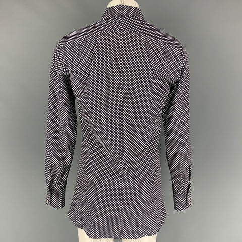 TOM FORD Size M Navy White Polka Dot Cotton Silk Long Sleeve Shirt