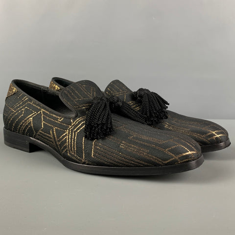 JIMMY CHOO Size 9 Black Gold Metallic Leather Slip On Loafers