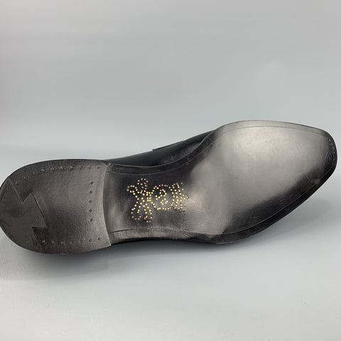 BARKER BLACK Size 12.5 Black Leather Cross Bones Slip On WOLFE Loafers