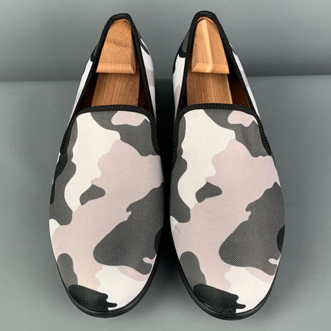 DUKE + DEXTER Size 11 Grey White Camouflage Canvas Slip On Loafers