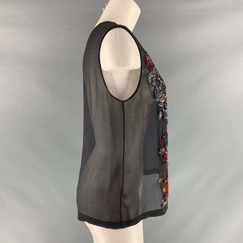 DRIES VAN NOTAN Talla 6 Top de vestido sin mangas con cuentas grises