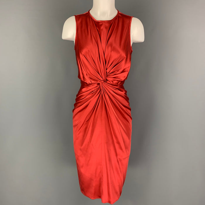 ARMANI COLLEZIONI Size 4 Orange Coral Silk Ruched Sleeveless Cocktail Dress