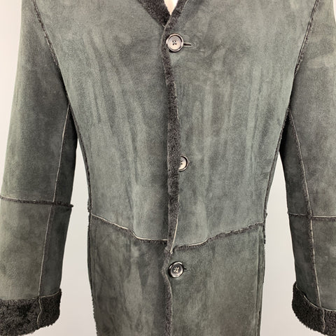 JIL SANDER Taille 38 Manteau long en cuir texturé à revers cranté noir