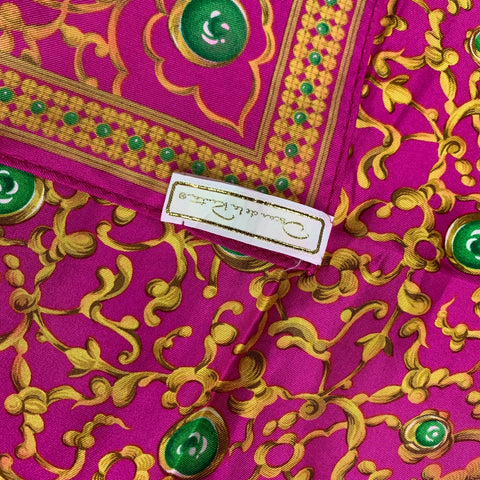 OSCAR DE LA RENTA Fuchsia & Orange Abstract Floral Silk Scarf