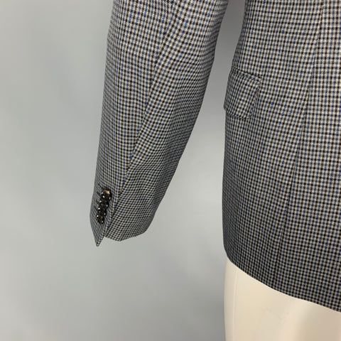 LANVIN Size 38 Grey Black Blue Plaid Wool Notch Lapel Sport Coat