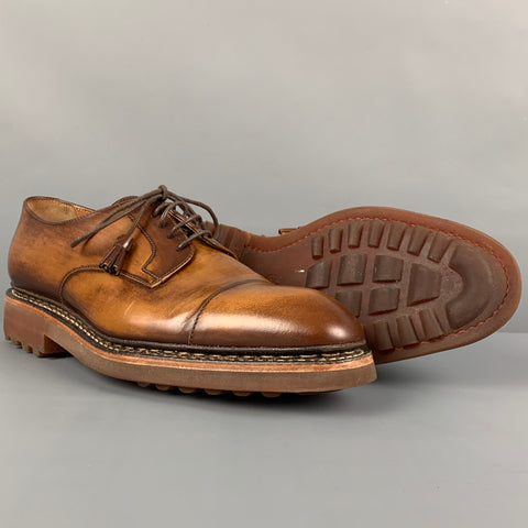 BRUNO MAGLI Taille 9,5 Chaussures à lacets en cuir antique marron avec bout renforcé