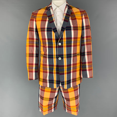 BLACK FLEECE Talla 42 Traje con solapa de muesca de algodón a cuadros multicolor amarillo