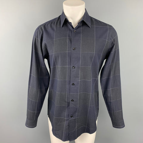 THEORY Size S Black Grid Cotton Button Up Long Sleeve Shirt