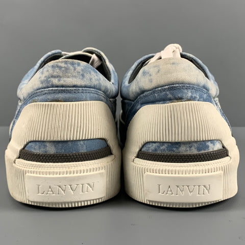 LANVIN Taille 10 Baskets à plateforme en toile de marbre blanc bleu