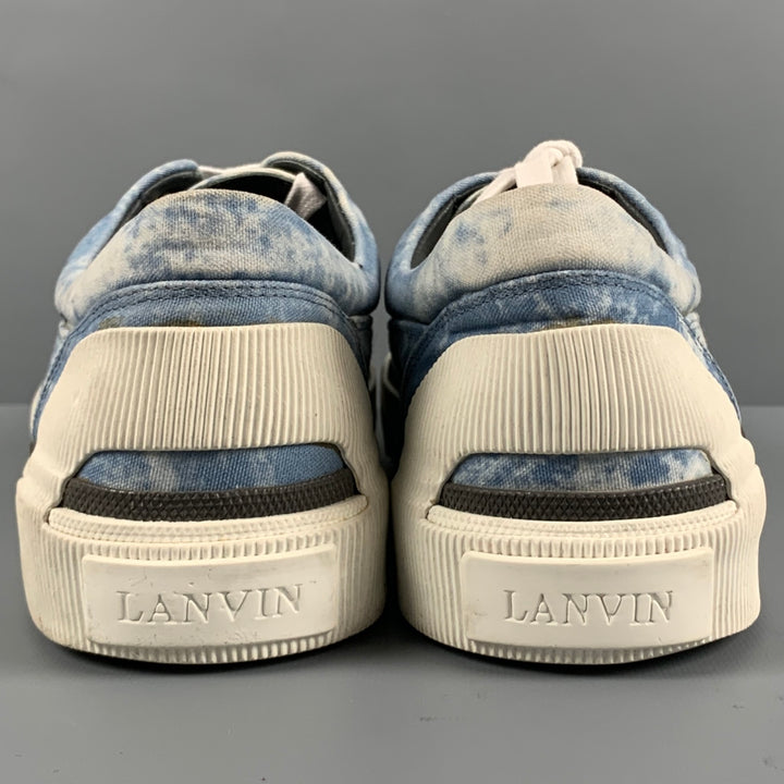 LANVIN Size 10 Blue White Marble Canvas Platform Sneakers