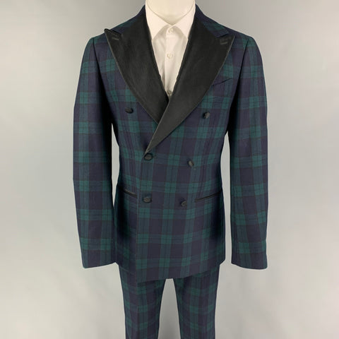 SUITSUPPLY Traje de esmoquin con solapa de pico de algodón a cuadros Blackwatch talla 40