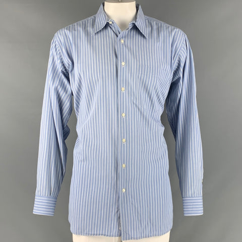 GITMAN BROS Size XL Blue White Stripe Cotton Long Sleeve Shirt