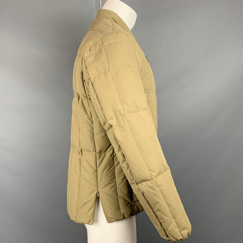 SNOW PEAK Size M Olive Quilted Cotton / Linen Down Filled Zip Up Jacket