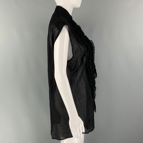 DRIES VAN NOTEN Size M Black Cotton Ruffled Sleeveless Shirt