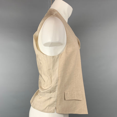 SALVATORE FERRAGAMO Size 42 Khaki Linen / Wool Buttoned Vest
