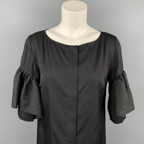 DRIES VAN NOTEN Size 8 Black Poplin Polyester / Silk Ruffled Blouse