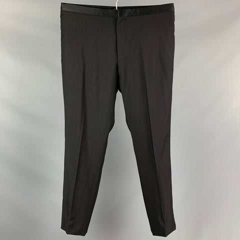 CALVIN KLEIN COLLECTION Size 32 Black Wool Tuxedo Dress Pants