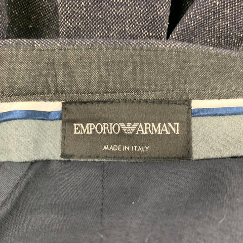 EMPORIO ARMANI Size 34 Navy Beige Heather Wool Silk Notch Lapel Suit