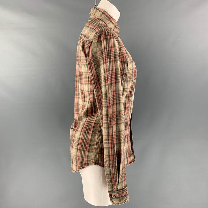 RRL by RALPH LAUREN Size S Pink Beige Cotton Plaid Blouse
