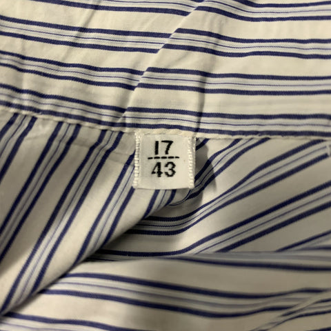 KITON Size XL White & Navy Stripe Cotton Button Down Long Sleeve Shirt