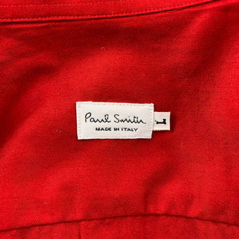 PAUL SMITH Size L Red Embroidery Cotton Button Up Long Sleeve Shirt
