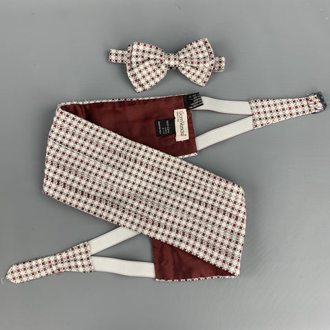 Vintage GIANNI VERSACE Silver & Burgundy Woven Silk Cummerbund & Bow Tie Set