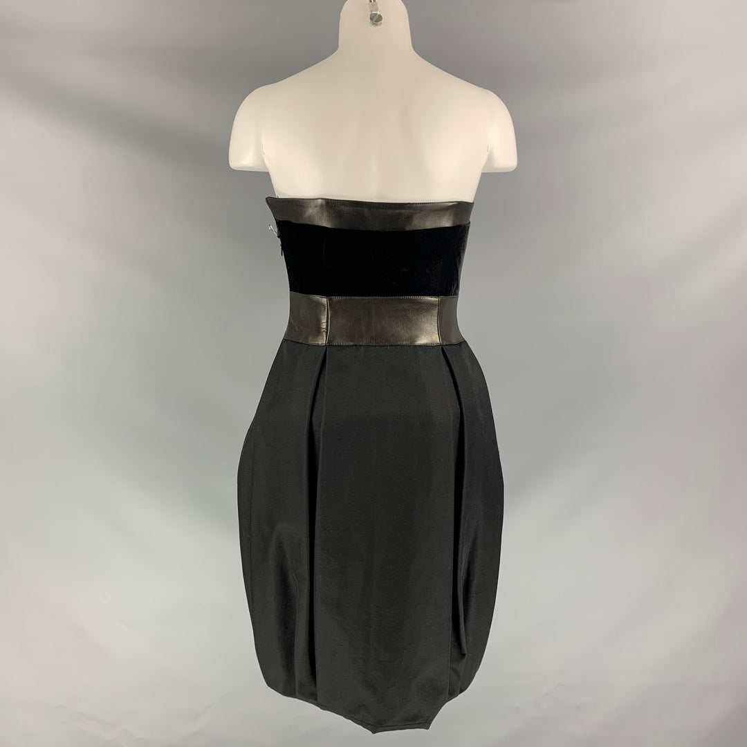 GIVENCHY Size 4 Black Wool / Silk Lamb Leather Mini Dress