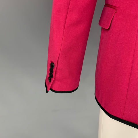SAINT LAURENT Size 40 Raspberry & Black Wool Notch Lapel Sport Coat