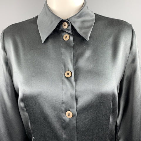 GIORGIO ARMANI Size 8 Charcoal Silk Satin Blouse