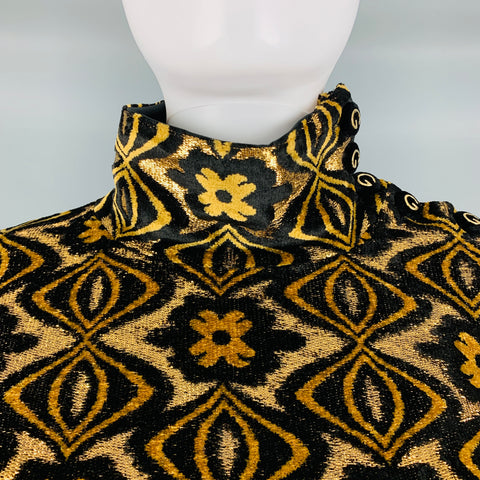 GUCCI Size XL Black Gold Viscose Blend Long Sleeve Cocktail Dress