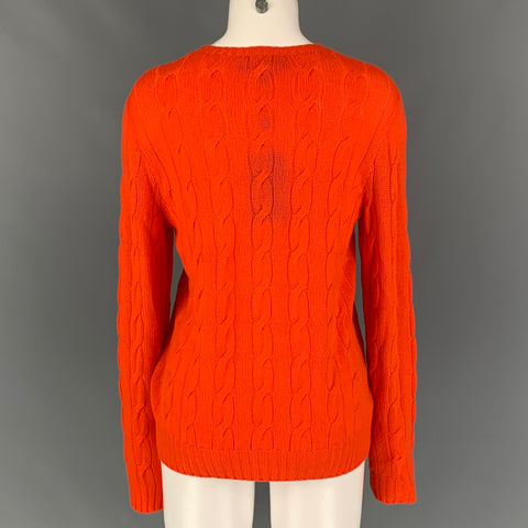 RALPH LAUREN Collection Size L Orange Cashmere Cable Knit Crew-Neck Sweater