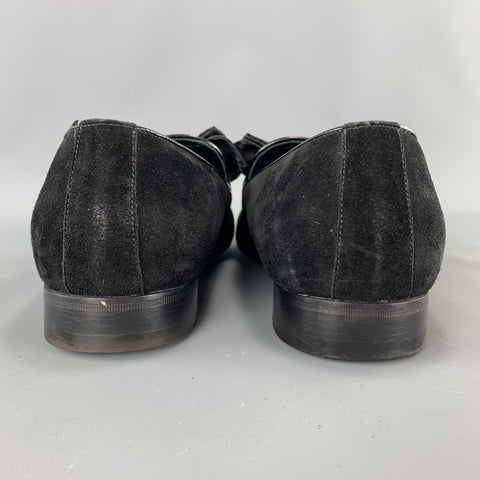 LOUIS VUITTON Size 9 Black Suede Slip On Bow Loafers