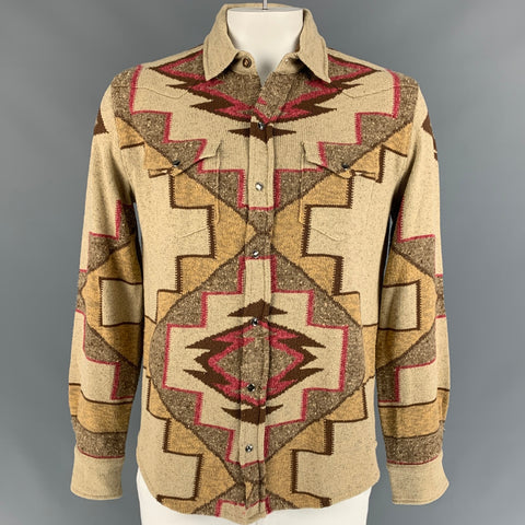 RRL by RALPH LAUREN Size L Tan & Brown Heather Silk Blend Long Sleeve Shirt