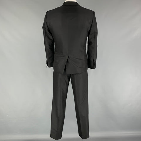 DOLCE & GABBANA Sicilia Size 42 Short Black Woven Wool Shawl Collar Tuxedo 3 Piece Suit