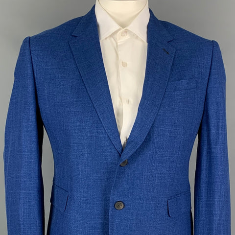 PAUL SMITH The Byard Size 44 Short Blue Woven Wool / Silk Notch Lapel Sport Coat