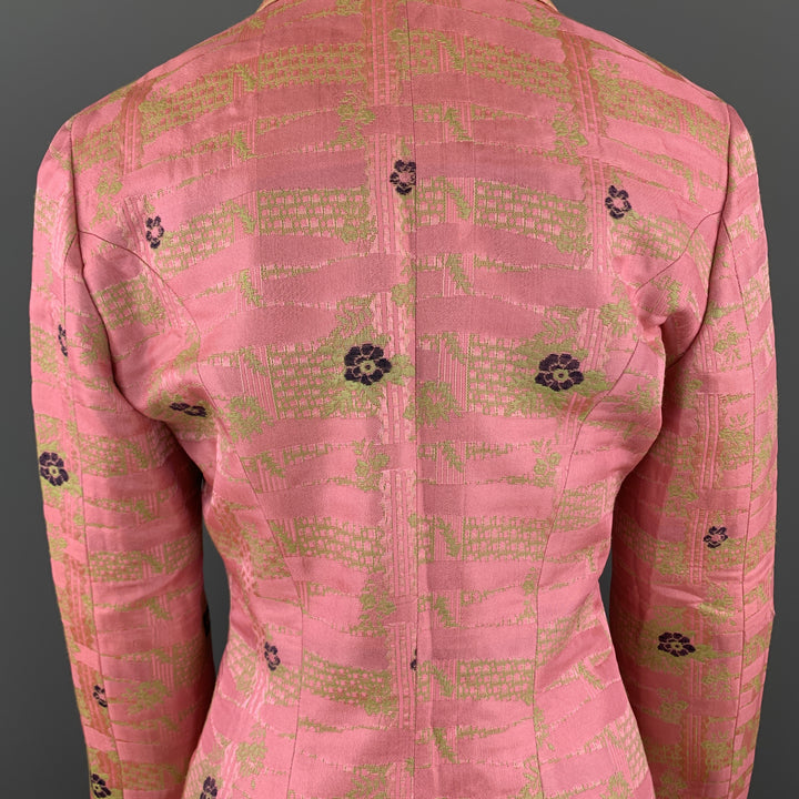 CHRISTIAN LACROIX Size 6 Pink & Green Floral Jacquard Coat