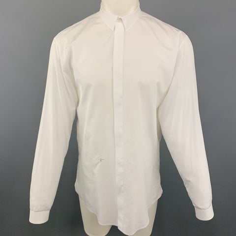 DIOR HOMME Bee Taille L Chemise à manches longues en coton blanc avec boutons cachés