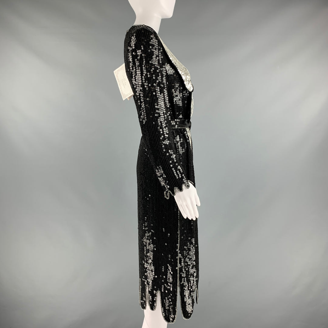 JUDITH ANN CREACIONES Talla S Vestido recto con lentejuelas plateadas y negras