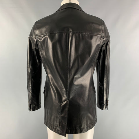 SALVATORE FERRAGAMO Taille 40 Veste en cuir noir à revers solide