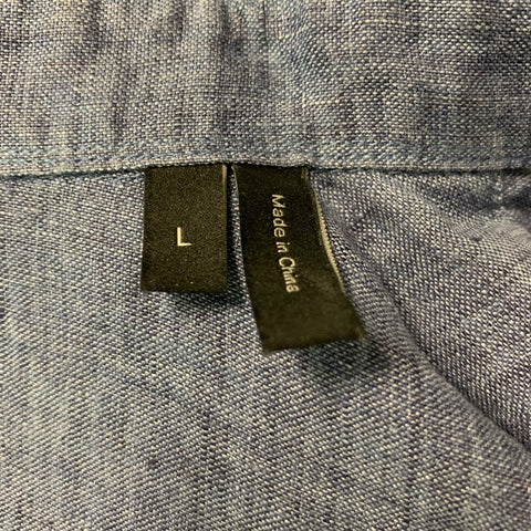 THEORY Size L Blue Linen Button Down Short Sleeve Shirt